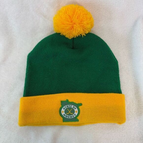 Minnesota Wild Hockey Green & Yellow Pom Pom Cuffed Winter Hat Unisex One Size - Picture 3 of 6
